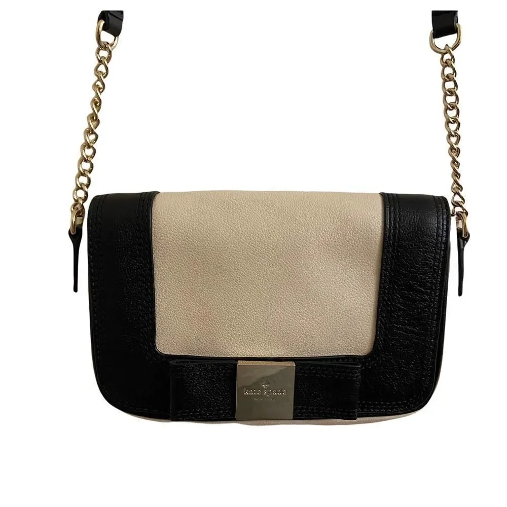 Kate Spade Primrose Hill Little Kaelin Crossbody Cream & Black Leather Bow